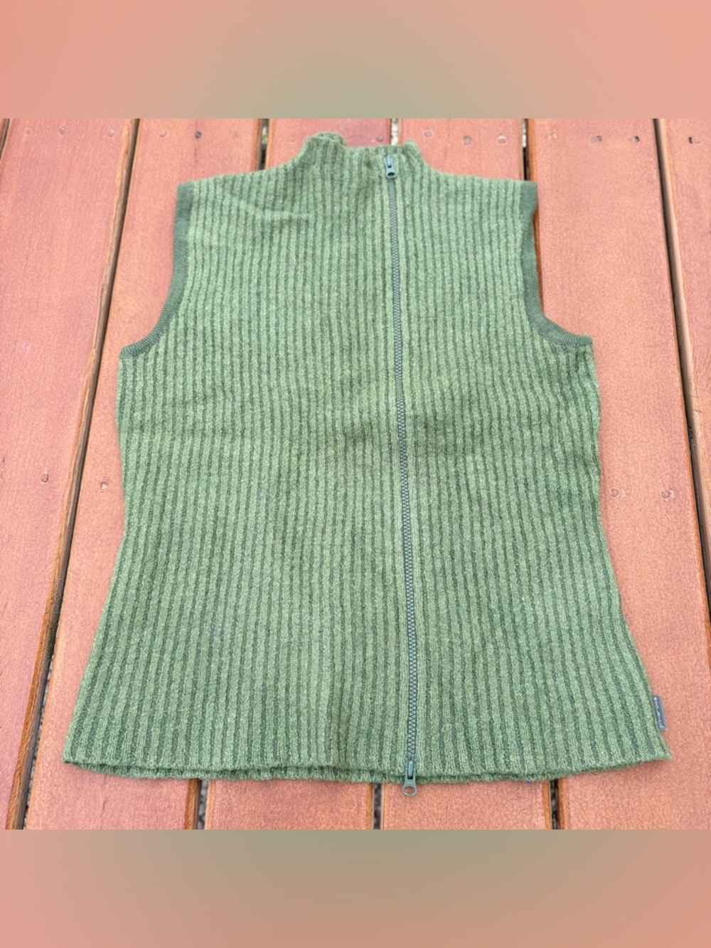 Vintage Woolrich Ivy Green Ribbed Zip-Up Wool Vest
